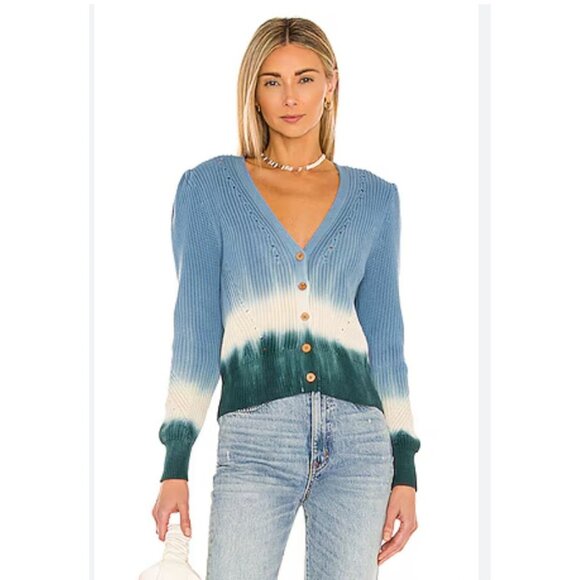 Veronica Beard Parula Sweater Womens Large Blue Ombre Dip Dye Cardigan Cotton - Picture 1 of 5